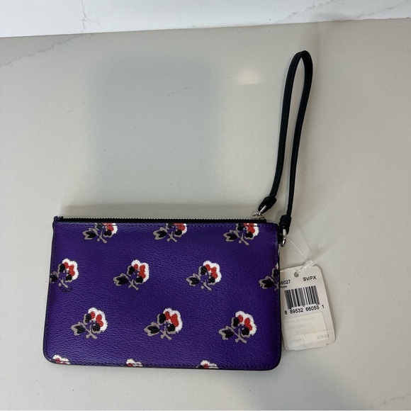 NWT Coach Bramble Rose Purple Leather Floral Print Wristlet Zip Closure - Picture 8 of 15